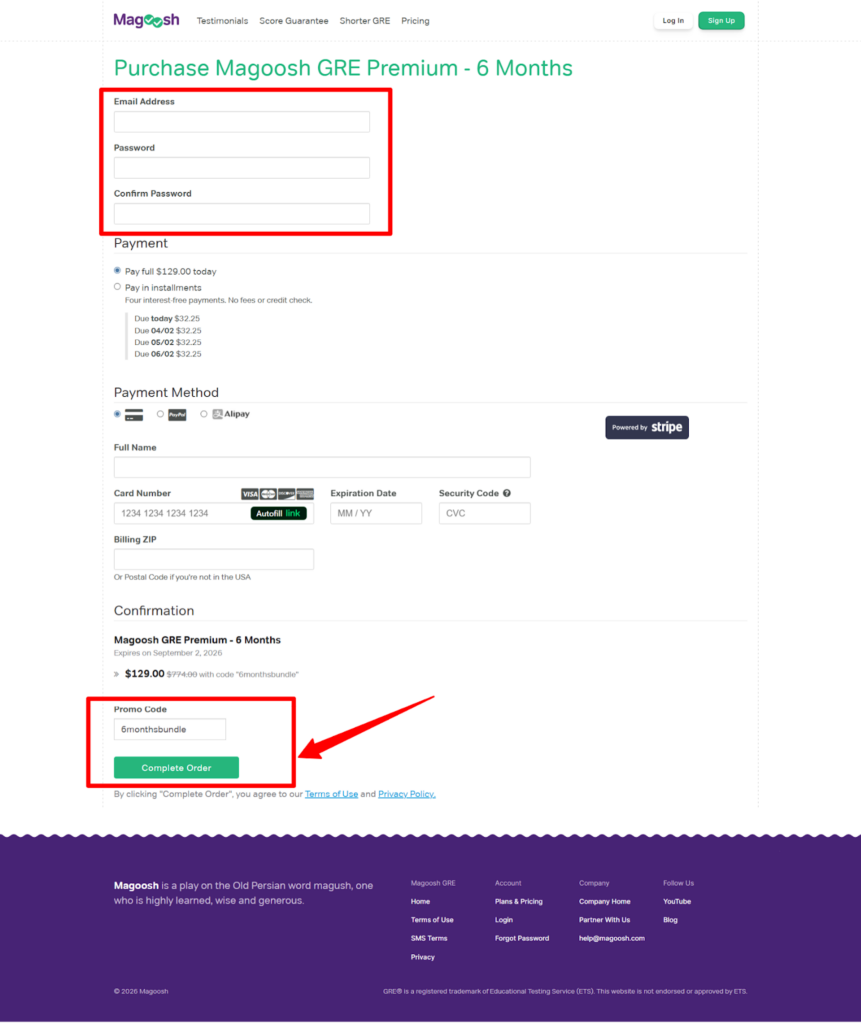 Magoosh Contact and Payment Details